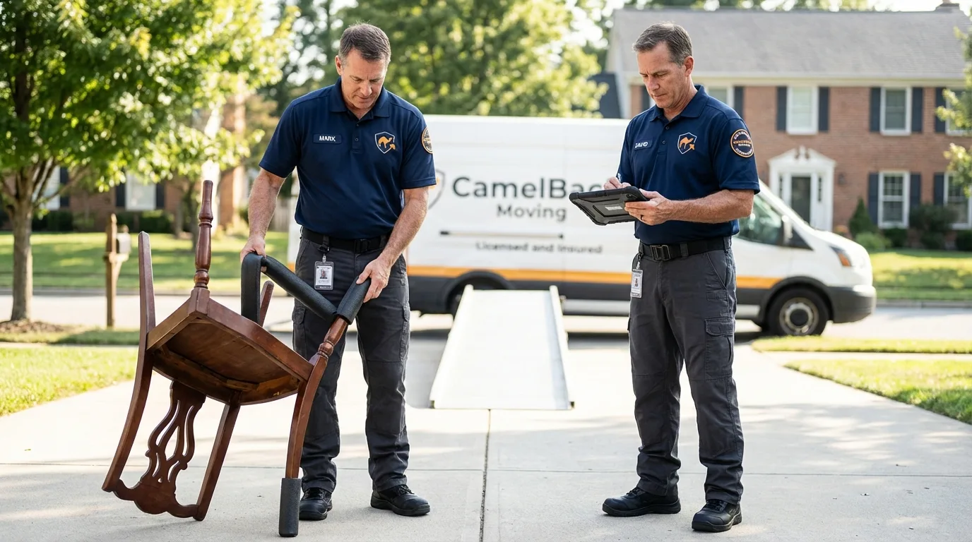 Movers inspecting furniture for damage prevention before loading in Medina, TN