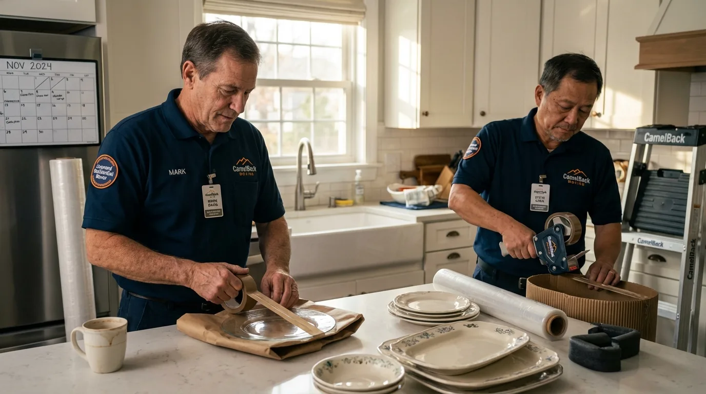 Professional crew packing kitchen dishware in Medina, TN